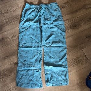 Athleta Women’s Teal/Blue Wide Leg Linen Pants size 10 Tall